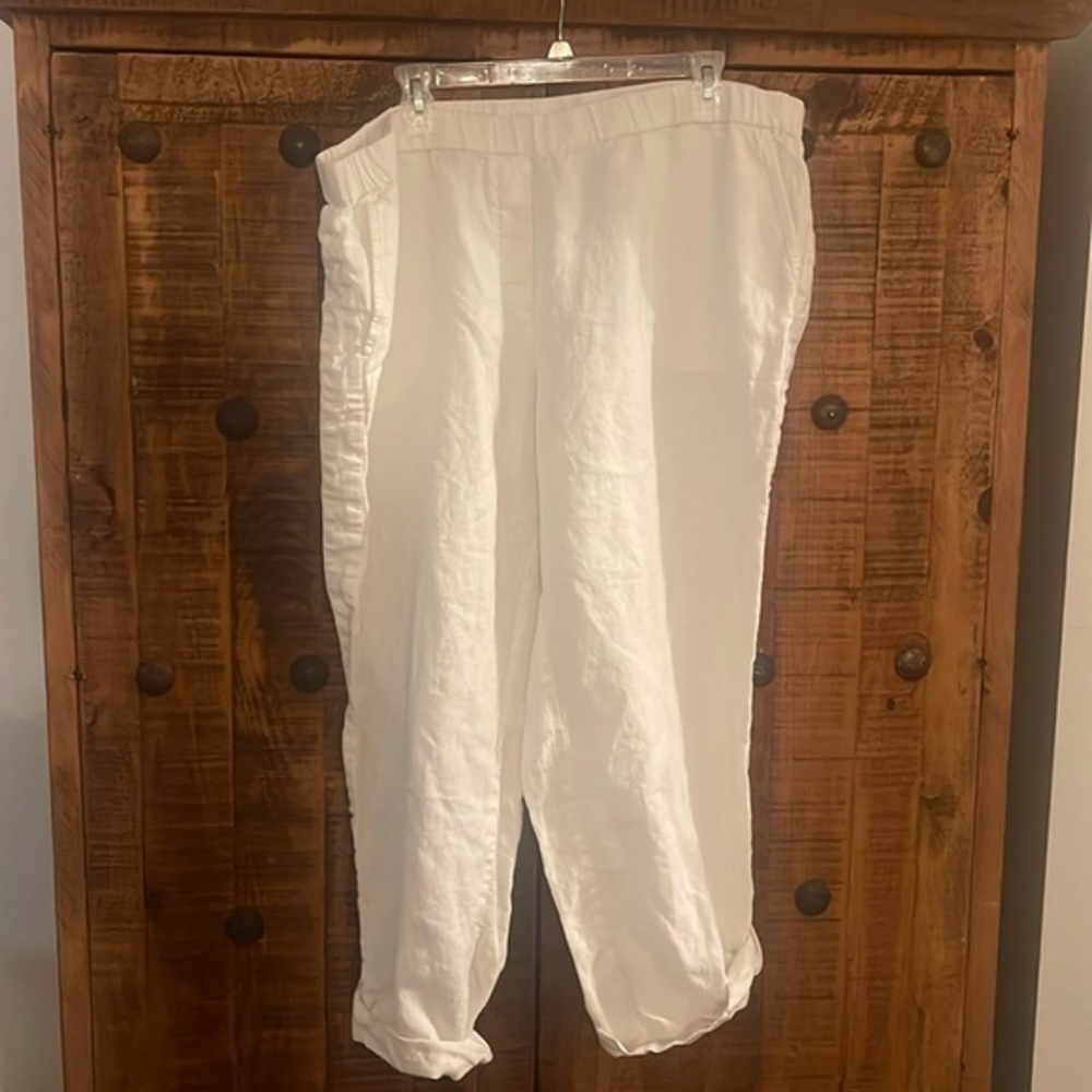 Pure Jill Linen plus size 3X 100% Linen Pull On Waistband Roll-Up Tab Leg Pants